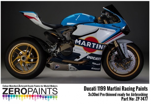 DZ134 Zero Paints Ducati 1199 Martini Racing Paints 3x30ml Tamiya