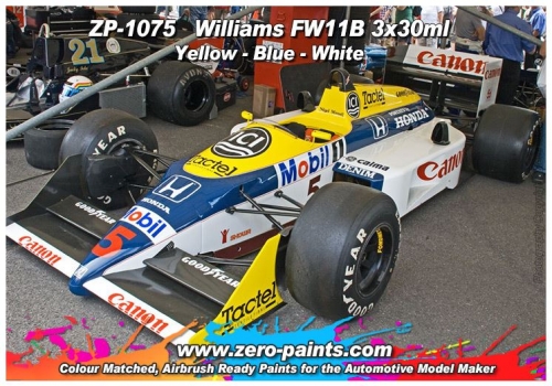 DZ226 Zero Paints Williams Williams FW11B Blue/Yellow Paint Set 3x30ml Tamiya