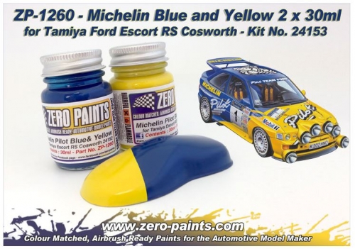 DZ236 Zero Paints Michelin Pilot Blue & Yellow Paint Set 2x30ml Ford Escort RS #24153 Tamiya