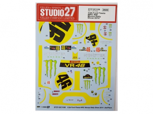 ST27-DC1106 1/24 Ford Fiesta WRC #46 Monza Rally Show 2014 Rossi Studio27 Decal