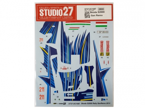 ST27- DC1087 1/24 Skoda S2000 #211 Rally San Remo (2014) Studio27 스튜디오27 프라모델 데칼