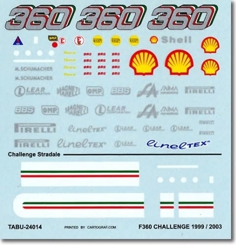 TABU-24014 1/24 Ferrari F360 Challenge 1999 (MS Test) 2003 Geneve Show 페라리 챌린지 프라모델 데칼