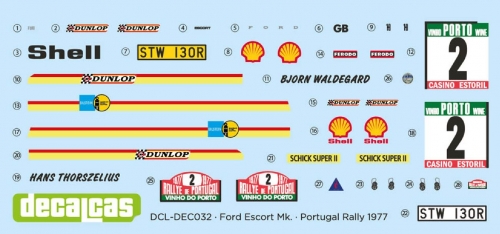 DCL-DEC032 1/24 Ford Escort Mk. Portugal Rally 1977 for Italeri Revell ESCI Decalcas