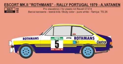 REJ0082 Decal – Ford Escort RS 1800 „Rothmans“ Portugal rally 1979 Reji Model 1/24.