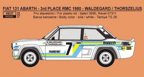 REJ0122 Decal - Fiat 131 Abarth „SVENSKA“ -> 3th place Rallye Monte Carlo 1980 - Waldegard / Thorszeliu