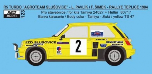 REJ0123 Decal – Renault 5 Turbo „AGROTEAM“ - Rallye Teplice 1982 Reji Model 1/24.