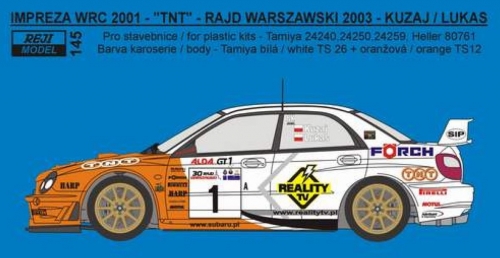REJ0145 Decal – Impreza WRC 2002 - \\\\\\\"TNT\\\\\\\" - Rajd Warszawski 2003 Reji Model 1/24.