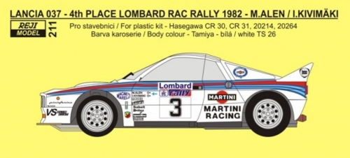 REJ0211 Decal – Lancia 037 - RAC Rally 1982 4th place - Alen / Kivimäki Reji Model 1/24.