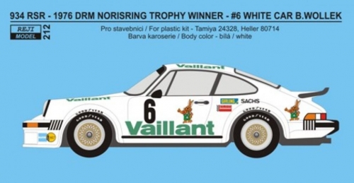 REJ0212 Decal – Porsche 934 - 1976 #6 Norisring Trophy winner - B.Wollek Reji Model 1/24.