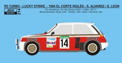 REJ0214 Decal – Renault 5 Turbo „LUCKIES“ - Rallye El Corte Inglés 1984 Reji Model 1/24.