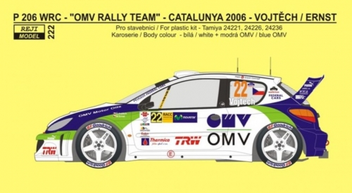 REJ0222 Decal – Peugeot 206 WRC „OMV“ Rally Catalunya 2006 - Vojtěch Reji Model 1/24.