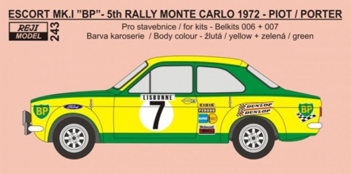 REJ0243 Decal+P/E parts – Ford Escort Mk.I - Rallye Monte Carlo 1972 - BP # 26 Piot / Porter Reji Model