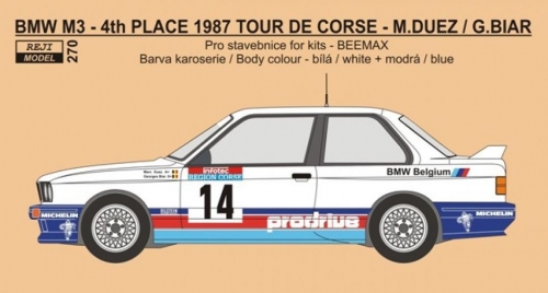 REJ0270 Decal – BMW M3 - 1987 Tour de Corse rallye - M.Duez / G.Biar Reji Model 1/24.