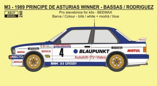 REJ0280 Decal – BMW M3 - 1989 Rallye Principe de Asturias winner - Bassas / Rodriguez Reji Model 1/24.