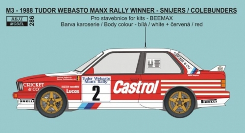 REJ0286 Decal – BMW M3 - 1988 Tudor Webasto Manx Rally winner - Snijers / Colebunders Reji Model 1/24.