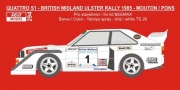 REJ0294 Decal – Audi Quattro S1 - British Midland Ulster Rally 1985 - Mouton / Pons Reji Model 1/24.