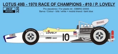 REJ0320 Decal – Lotus 49B - 1970 Race Of Champions / Brands Hatch - P.Lovely Reji Model 1/20.