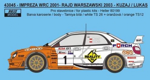REJ43045 1/43 Decal – Impreza WRC 2002 - \\\\\\\"TNT\\\\\\\" - Rajd Warszawski 2003 Reji Model