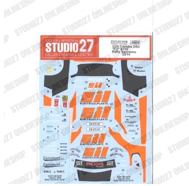 [사전 예약] ST27-DC1078 1/24 DS3 "Eil" #210 Rally Sanremo (2014) Studio27