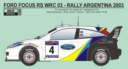 REJ0090 Decal - Ford Focus WRC 03 Rally Argentina 2003 – Märtin # 4 / Duval # 5 1/24 for Hasegawa kit