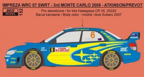 REJ0152 Transkit – Subaru Impreza WRC 07 - SWRT – 3rd Rally Monte Carlo 2008 1/24 for Hasegawa kit
