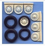 REJSP987 Wheels (wire spoke old cars) + tyres / 4 pieces 1/24 0