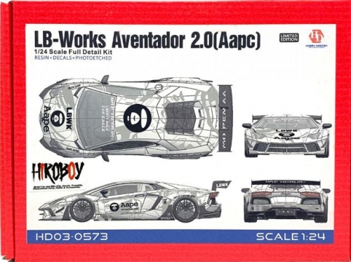 HD03-0573 1/24 LB-Works Aventador 2.0 (Aape) Full Detail Kit (Resin+PE+Decals+Metal Wheels+Metal par