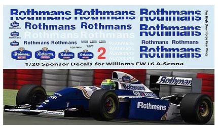 [사전 예약] TBD70 1/20 Rothmans F1 Fujimi Williams FW16 Senna TBD70 TB Decals