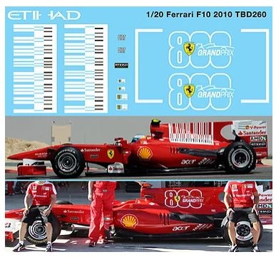 [사전 예약] TBD260 1/20 Ferrari F10 2010 Barcode & 800 Grand Prix F1 Decals TB Decal TBD260 TB Decals