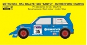 REJ0340 Decal – Metro 6R4 - SANYO - RAC Rally 1986 - Rutherford / Harris 1/24
