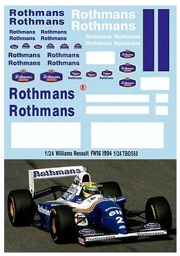 [사전 예약] TBD550 1/24 Decals for F1 Williams Renault FW16 1994 Senna Hill Decal TBD550