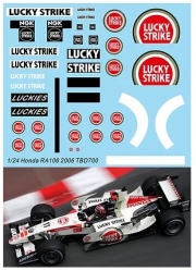 TBD700 1/24 Lucky Strike Decals F1 Honda RA106 2006 Button Barrichello TB Decal TBD700