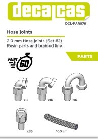 DCL-PAR078 Hose joints for 1/12,1/20,1/24 scale models: 2.0mm Hose joints - Set 2 (12+10+6+36 units/