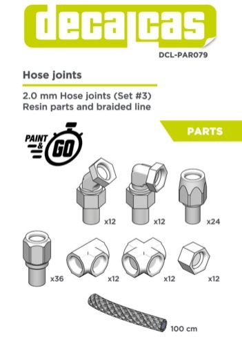 DCL-PAR079 Hose joints for 1/12,1/20,1/24 scale models: 2.0mm Hose joints - Set 3 (12+12+24+36+12+12