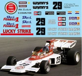 [사전 예약] TBD666 1/12 Decals Lotus 72 Lucky Strike Dave Charlton 1972 TB Decal TBD666