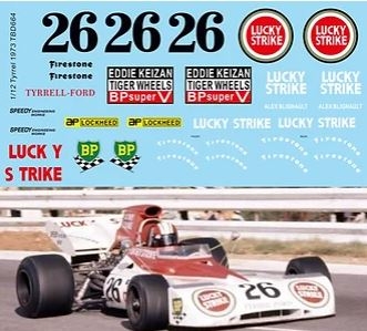[사전 예약] TBD664 1/12 Decals Tyrrel Ford Lucky Strike Alex Blignault 1973 TB Decal TBD664