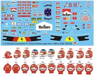 TBD389 1/12 Michael Schumacher F1 Figure Driver years from 1996 to 2006 Decals TB Decal