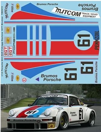[사전 예약] TBD373 1/12 Porsche 934 RSR P.Gregg Daytona 1977 Brumos Decals TB Decal TBD373