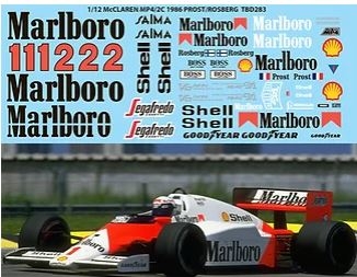[사전 예약] TBD283 1/12 McLaren MP4/2 MP4/2B MP4/2C 1986 Prost Roseberg decals Decal TBD283