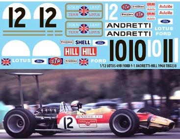 [사전 예약] TBD238 1/12 Lotus 49B Ford F1 Andretti Hill 1968 Decals TB Decal TBD238