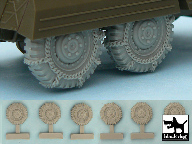 [사전 예약] T48042 1/48 M 8 / M 20 Snowchained wheels set for Tamiya kits, 6 resin parts