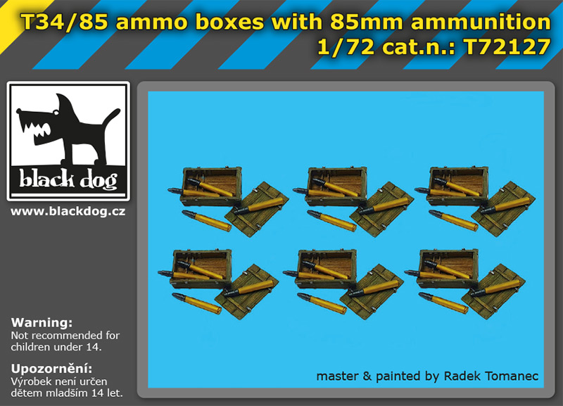 T72127 1/72 T34/85 ammo boxes with 85 mm ammunition