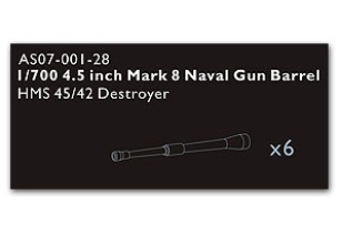 AS07-001 1/700 4.5 inch Mark 8 Naval Gun Barrel ( 6 Pic ) HMS 45/42 Destroyer Metal part