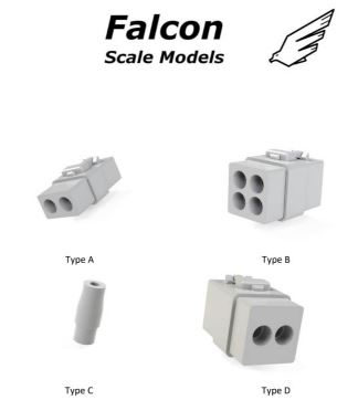 FSM10 Detail for 1/12 scale models: Electrical wiring connectors (10+10+20+10 units/each)