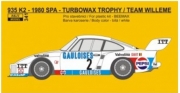 REJ0341  Decal – Porsche 935 K2 - 1980 Spa - Turbowax Trophy - Team Willeme 1/24
