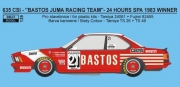 REJ0139  Decal – BMW 635 CSi „Bastos Juma Racing“ - 1983 – 24h Spa Winner Reji Model 1/24.