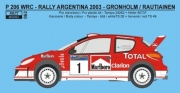 REJ0062  Decal – Peugeot 206 WRC 2003 Rally Argentina 2003 Reji Model 1/24.