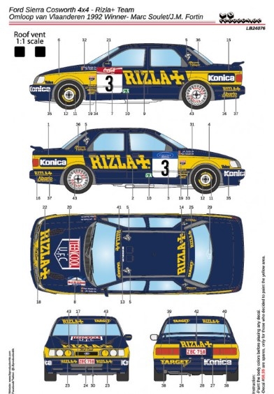[사전 예약] 24076 1/24 Ford Sierra Cosworth 4x4 - Rizla+ Team - Omloop van Vlaanderen 1992 Winner- Marc Soulet/J