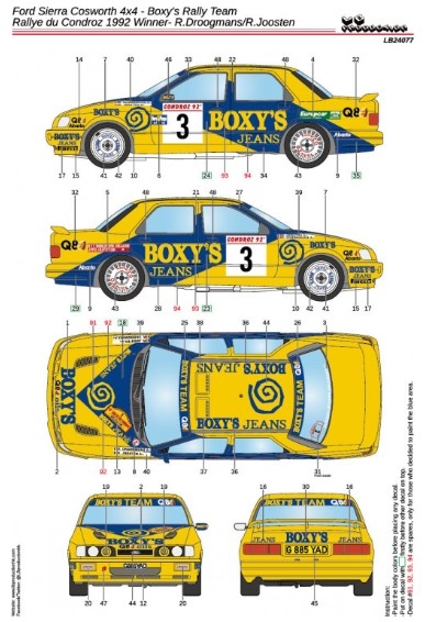 [사전 예약] 24077 1/24 Ford Sierra Cosworth 4x4 - Boxy's Rally Team - Rallye du Condroz 1992 Winner- R.Droogmans