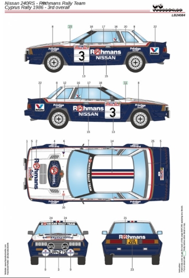 [사전 예약] 24084 1/24 Nissan 240RS - Rothmans Rally Team - Cyprus Rally 1986 - 3rd overall